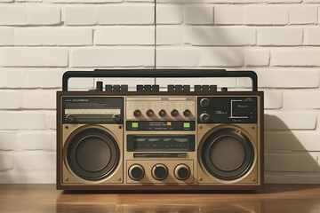 Fototapeta premium Portable radio tape recorder on table