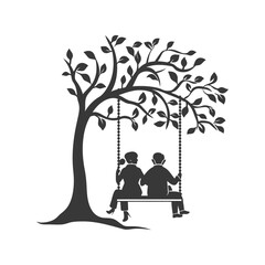 Couple Sitting on a Swing Hanging from a Tree