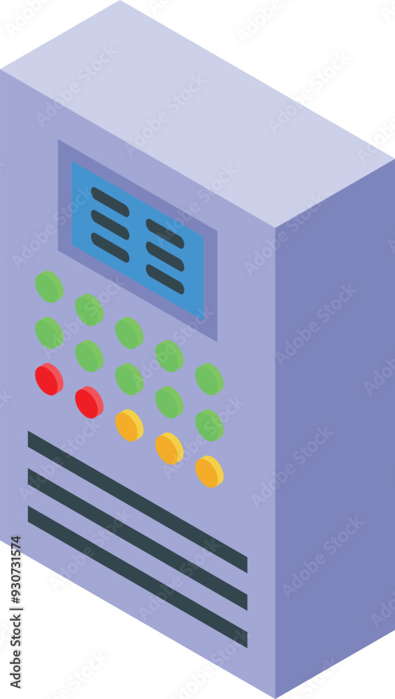 Poster electrical control panel showing signals with buttons and screen displaying information for controll