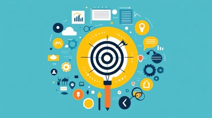 Fototapeta premium Vector illustrations of personal development concepts, including goal setting, self-improvement, and motivation. Featuring motivational icons and uplifting colors to inspire and engage viewers.