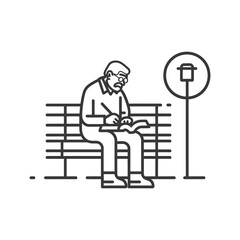 Elderly Man Reading a Book While Sitting on a Bench