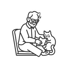 Elderly Man Reading with Cat Companion