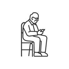 Elderly Man Sitting on Chair Using Phone