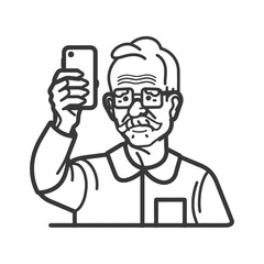 Elderly Man Taking a Selfie with a Smartphone