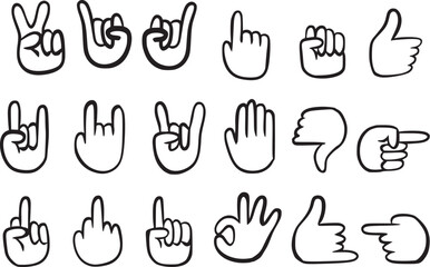 hand drawn Hand gestures icons, vector hand signs icons, doodle hand icons