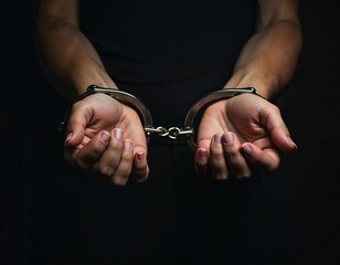 Person in Handcuffs Against Dark Background