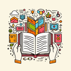 Fototapeta premium illustration of a book with a tree and a book