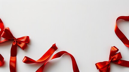 Red ribbon bows on white background