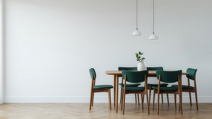 Elegant midcentury modern dining room with teak chairs, retro lighting, and clean lines, midcentury modern, teak dining room
