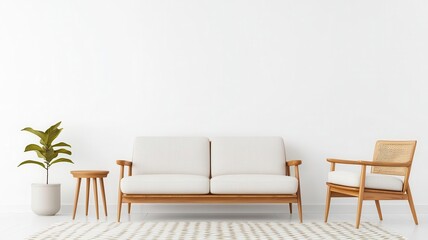 Midcentury modern living room with teak furniture, geometric patterns, and a cozy atmosphere, midcentury modern, teak furniture