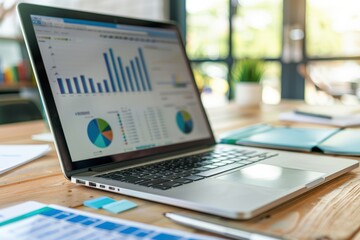 A laptop screen shows a map of the world with a lot of data on it, generative ai image