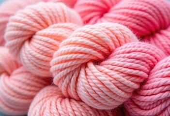 Soft, gradient pink yarn bundles perfect for knitting, crocheting, and other textile crafts. Ideal for projects that require a cozy, artistic touch.