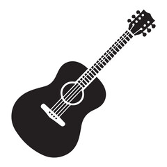 Fototapeta premium Electric guitar silhouette on white background, Acoustic guitar silhouette, Acoustic and heavy rock electric guitars musical instruments