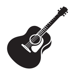 Fototapeta premium Electric guitar silhouette on white background, Acoustic guitar silhouette, Acoustic and heavy rock electric guitars musical instruments