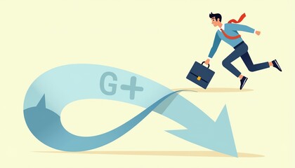 Fototapeta premium A dynamic illustration of a businessman running towards growth, symbolizing success and progress in the corporate world.