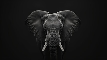 Fototapeta premium A striking monochrome portrait of an elephant against a dark background.