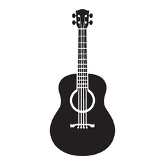 Electric guitar silhouette on white background, Acoustic guitar silhouette, Acoustic and heavy rock electric guitars musical instruments