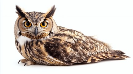 Fototapeta premium A close-up of a majestic owl with striking features and intricate feather patterns.