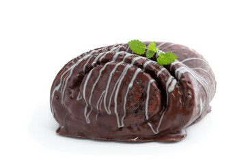 Freshly baked chocolate and poppy rolls isolated on white background