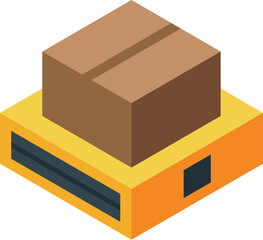 Obraz premium Isometric icon of a warehouse robot carrying a parcel on its platform