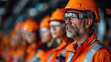 Construction manager guiding a team through a safety drill, emphasizing emergency response protocols, fostering teamwork, enhancing preparedness, ensuring workplace safety awareness