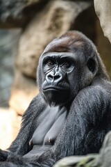 Obraz premium Gorilla Staring. Ape Primate Ancestor Relative Concept
