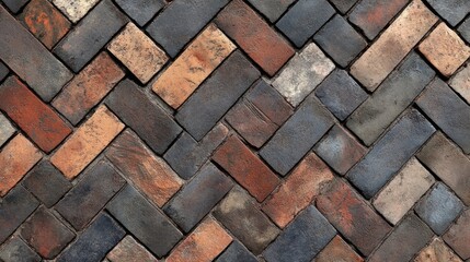 Herringbone Brick Pavers - Textured Redbrick Pavement Background Design