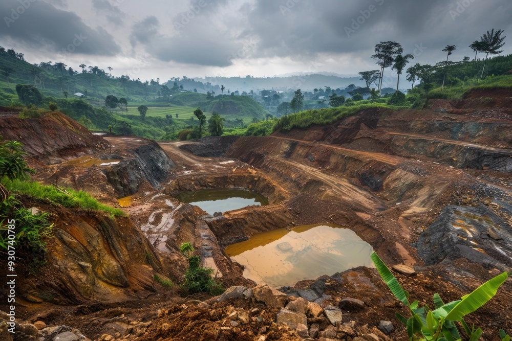 Aufkleber A large open pit filled with water, perfect for use in environmental or industrial contexts