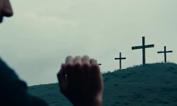 
Silhouette image of a man, representing jesus, preaching a sermon on a mountain top. The scene evokes a spiritual and biblical atmosphere, symbolizing gospel teachings and enlightenment.