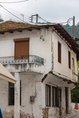 Old houses on the island of Thassos in the town of Panagia. Thatched roofs.