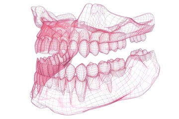 A detailed 3D model of the human jaw showing teeth and anatomy
