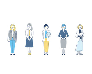 さまざまな職種の働く女性5人