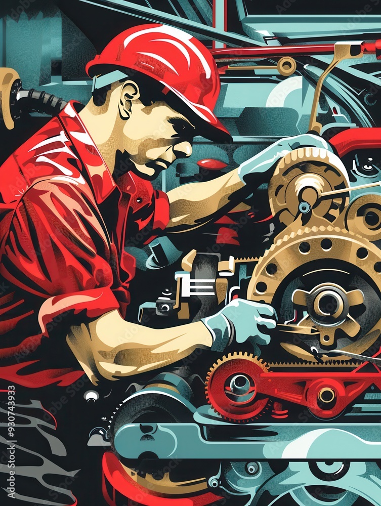 Aufkleber a mechanic conducts a thorough computer diagnosis on a vehicle and works diligently on engine repair