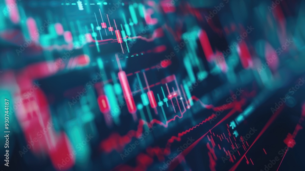 Poster a close-up view of a financial stock market display showing various stocks and their prices