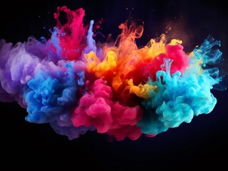 Obraz premium Clouds of multi-colored dust on a black background. Artificial intelligence. 