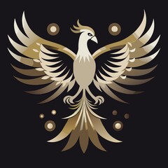 Obraz premium Golden phoenix with outstretched wings on black background for t-shirt print