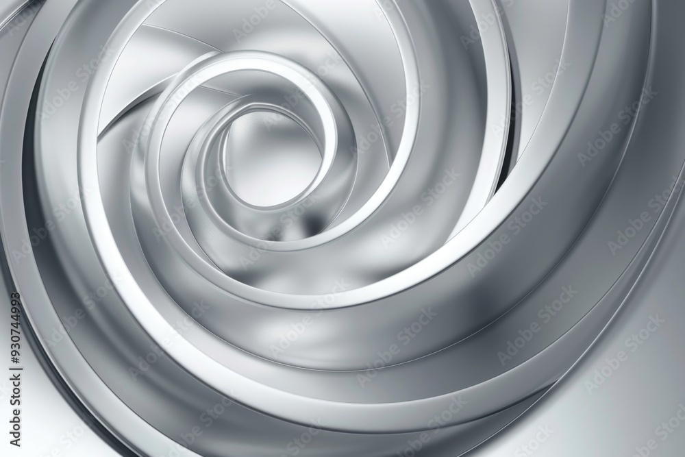 Poster smooth silver spiral design on a clean background, ideal for use in abstract illustrations, futurist