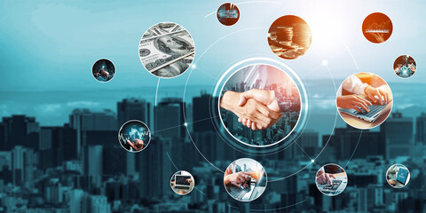 Futuristic business digital financial data technology concept for future big data analytic and business intelligence research for businessman analyst invest decisions making panoramic banner kudos