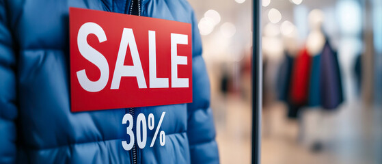 Sale Sign in Store Window with Thirty Percent Discount