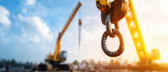 Construction Crane Hook with Rebar Loop at Worksite