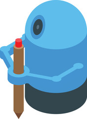 Blue robot is holding a pencil, symbolizing artificial intelligence in creative fields
