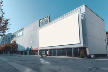 Obraz premium A large white building with a blank billboard on the side, generative ai image