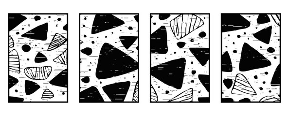 Set of 4 Abstract black and white pattern. For use in graphics. Minimalist illustration for printing on wall decorations