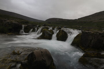 Dynjandi Waterfall with its neighbor Waterfalls, Iceland