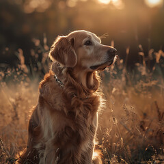 A majestic dog sitting serenely against a natural