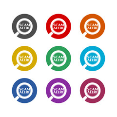 Scam alert icon isolated on white background. Set icons colorful