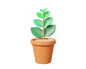 Planning deposit money saving earning profit interest of bank pot tree leaf growth up fund investment concept. financial budget prosperity grow, minimal cartoon sytle. 3d rendering illustration