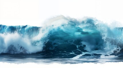 Obraz premium A dynamic ocean wave crashing, showcasing vibrant blue hues and foamy textures.