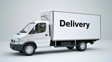 Empty blank white mockup on the small truck vehicle driving through the city street