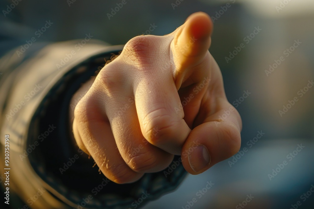 Poster a detailed view of someone gesturing with their index finger, suitable for illustration or graphic d